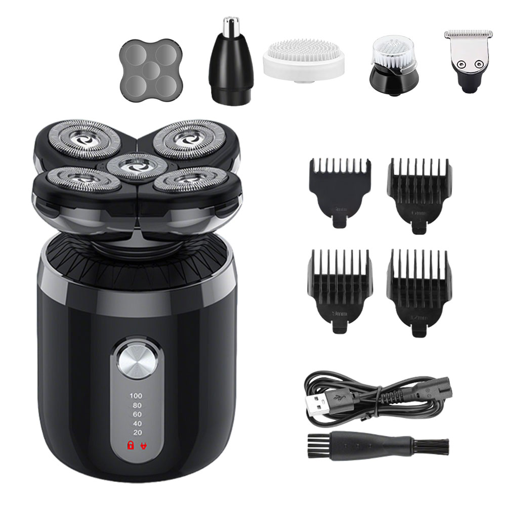 Men'S Grooming Razor Kit - 5-in-1 5ヘッド電気シェーバー メンズ用、USB充電式 バルドヘッドシェーバー グルーミングキット 鼻毛トリマー＆ヘアクリッパー付き