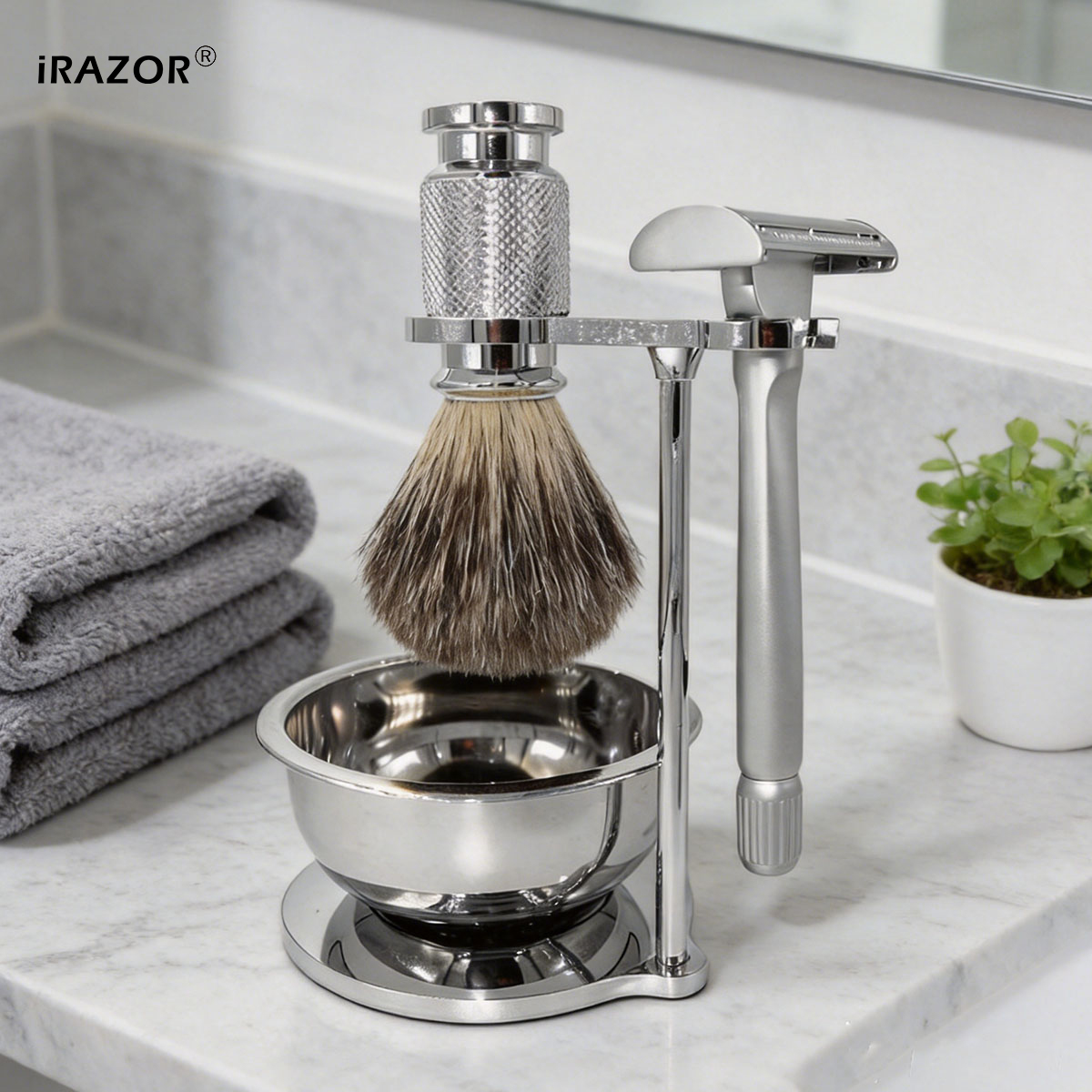Men'S Grooming Razor Kit - iRAZOR バタフライオープン両刃安全カミソリキット（替刃10枚、ソフトシェービングブラシ、ウェットシェービンググルーミングギフトセット付き）