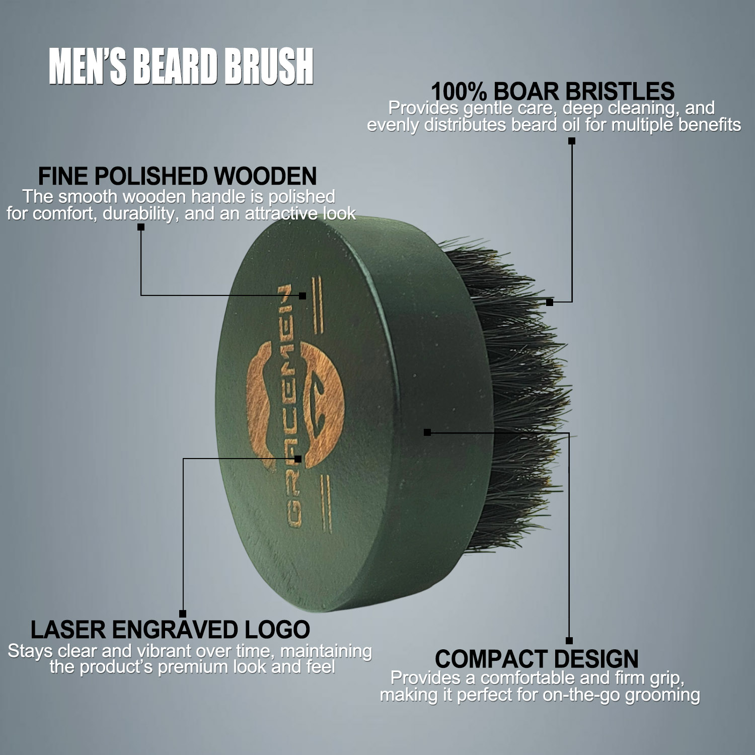 男性用丸型ひげブラシ – 100%天然猪毛、木製ハンドルの顔 - Men'S Grooming Facial のレビューと価格