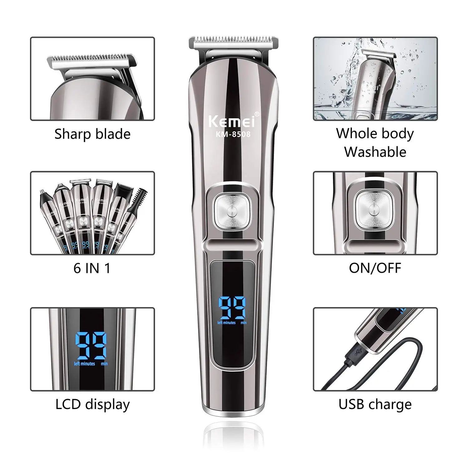 Kemei プロフェッショナル多機能ひげトリマー防水 6 で - Men'S Grooming Razor Kit のレビューと価格